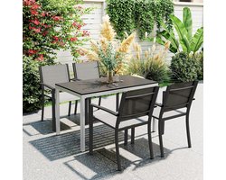 Pugsdrly Tuintafel aluminium 120x70 cm weerbestendige balkontafel met houtlook, voor 4-6 personen zwart