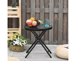 Pugsdrly Tuintafel Bijzettafel Bistrotafel met glazen blad rond opvouwbaar Metaal Ø45 zwart