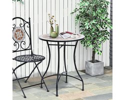 Pugsdrly Tuintafel mozaïektafel balkontafel bijzettafel serveertafel rond staal + keramiek oranje + wit Ø60 x H71 cm
