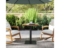 Pugsdrly Tuintafel Ø 70 cm, weerbestendige ronde balkontafel met lamellenontwerp, staal Ø 70 x 74H cm, natuurlijk hout