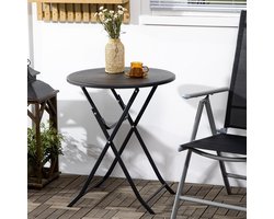 Pugsdrly Tuintafel, rond, opklapbaar, voor 2 personen, houtlook, staal+kunststof, donkergrijs, 60 x 60 x 73 cm