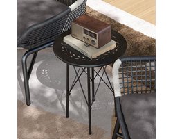 Pugsdrly Tuintafel, ronde terrastafel met bloemenpatroon, staal, bistrotafel voor binnen en buiten, zwart