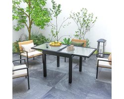 Pugsdrly Tuintafel uitschuifbaar Buitentafel Uitschuifbare buffettafel, weerbestendig, 160 cm × 80 cm × 75 cm, Zwart