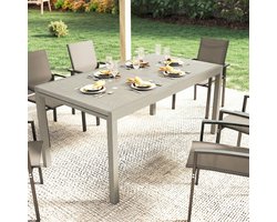 Pugsdrly Tuintafel uitschuifbare 154/214 x 85 cm aluminium eettafel voor 8-10 personen met houtlook lichtgrijs