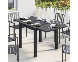 Pugsdrly Tuintafel uitschuifbare 80/160 x 80 cm aluminium eettafel voor 4-6 personen, rechthoekig met lamellenblad
