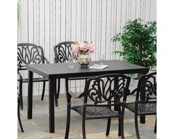 Pugsdrly Tuintafel voor 6 personen Eettafel Aluminiumtafel Tuinmeubelen Loungemeubelen onderhoudsvriendelijk Kunststof Zwart 140 x 90 x 74 cm