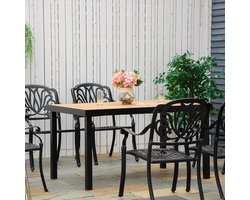 Pugsdrly Tuintafel voor 6 personen Eettafel Aluminiumtafel Tuinmeubels Loungemeubels onderhoudsvriendelijk Kunststof Natuur+Zwart 140 x 90 x 74 cm