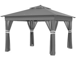 Pugsdrly Tuintent met LED-verlichting op zonne-energie, 336 cm x 336 cm x 270 cm, grijs