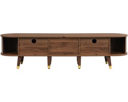 Pugsdrly TV-kast 175 cm rotan schuifdeur walnootlook veel opbergruimte landhuisstijl MDF open vakken lades natuurlijk design
