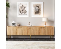 Pugsdrly tv-kast, lowboard met gestructureerde deur, tv-meubel, gouden handgrepen en gouden poten, 170 L x 35 B x 47,5 H (cm)