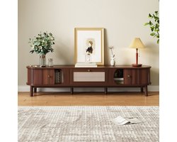 Pugsdrly TV kast met natuurlijk hout en rotan lades – rustiek design voor een warme woonkamer