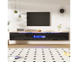Pugsdrly Tv-meubel, 180 cm, glanzend oppervlak, met 16 kleuren ledverlichting, kan aan de muur worden bevestigd