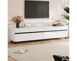 Pugsdrly TV-meubel 180*40*49 cm, glanzend TV-meubel, laag meubel met 4 kasten en verstelbare scheidingswanden, woonkamermeubel met 8 poten, aanbevolen draagvermogen 52 kg, geschikt voor 80 inch tv's