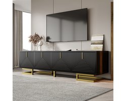 Pugsdrly TV-meubel, laag meubel met gestructureerde deuren, TV-meubel, gouden handgrepen en gouden poten