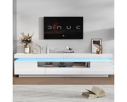 Pugsdrly TV-meubel voor de woonkamer 175*38*45 cm met 2 L-kasten en 1 lade, glanzende woonkamerkast met LED, laag meubel met halfopen opbergruimte, TV-meubel geschikt voor 75 inch televisies