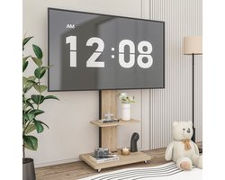 Pugsdrly Tv-standaard met opbergvak, mobiele tv-wagen voor 32-75 inch, in hoogte verstelbare tv-standaard, standaard met vergrendelbare wielen, natuurlijk oppervlak - B60/T40 cm