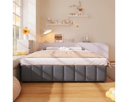 Pugsdrly Tweepersoonsbed Volwassen bed 140x200 cm hydraulische opberging zonder hoofdeinde modern Linnen grijs