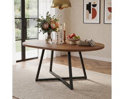 Pugsdrly Uitschuifbare eettafel 100/140 * 100 cm, ronde eettafel, geschikt voor 4–6 personen, eettafel met afgeronde hoeken, verdikt tafelblad, uitschuifbare eettafel in eenvoudige stijl, walnoothoutkleur