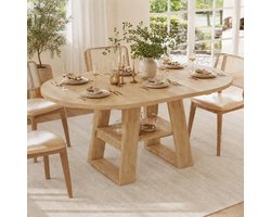 Pugsdrly - Uitschuifbare eettafel - 110/150x100 cm - Eikenkleur - Geschikt voor 4-6 personen - Met opbergruimte en legplanken - Zonder stoelen