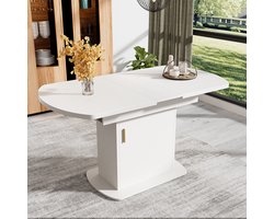 Pugsdrly Uitschuifbare ovale eettafel, L110/130*B70*H75cm, eettafel met opbergruimte, koffie- en vrijetijdstafel, moderne minimalistische eettafel, ruimtebesparende multifunctionele eettafel, wit + gouden handgreep