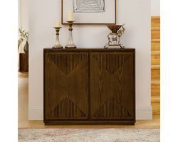 Pugsdrly V-vormige opbergkast in mid-century modern-stijl, dressoir met opbergruimte, smalle bijzetkast voor de woonkamer, hal, keuken en koffiebar, bruin