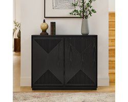 Pugsdrly V-vormige opbergkast in Mid-Century Modern-stijl, dressoir met opbergruimte, smalle bijzetkast voor de woonkamer, hal, keuken en koffiebar, zwart