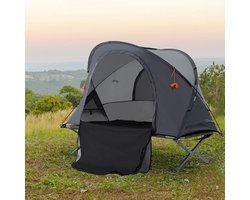 Pugsdrly veldbed met koepeldak tent + ligbed weerbestendig opvouwbaar grijs 200 cm x 86 cm x 147 cm
