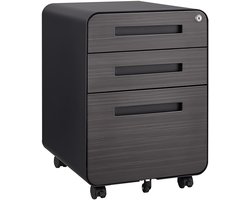 Pugsdrly Verrijdbare archiefkast voor onder het bureau met 3 laden, eenvoudige vormgeving, veelzijdige opslag voor juridische/brief/A4-bestanden, anti-kantelontwerp met 5 wielen, koudgewalst staal, water- en vochtbestendig, zwart