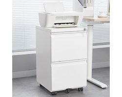 Pugsdrly Verrijdbare metalen archiefkast met 2 laden en slot, stalen archiefkast onder bureau, opbergkast voor juridische/briefmappen, 25,6" hoog, wit
