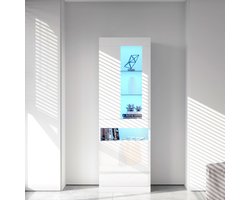 Pugsdrly Vitrinekast met 16 kleuren LED-verlichting Vitrinekast Staande vitrinekast Opbergvitrine Kast Woonkamer kast Witte LED vitrinekast Woonkamer wandmeubelen LED vitrinekasten LED kasten Buffetkast
