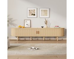 Pugsdrly Woonkamer tv-kast met opbergruimte + rond tafelblad MDF houtnerf 2 lades, draagvermogen 30 kg Afmetingen 175 x 40 x 42 cm