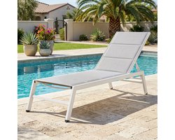 Pugsdrly Zonnebed Ademend tuinbed met 6-voudig verstelbare rugleuning Aluminium frame Lichtgrijs