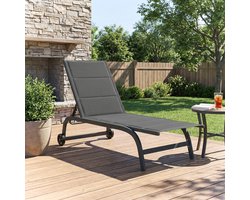 Pugsdrly Zonnebed Ademend tuinbed met 6-voudig verstelbare rugleuning Wielen Aluminium frame Donkergrijs