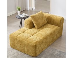 PugsdrlyComfortabele chaise longue, geen montage nodig, zachte bank met kussen, zijvakken voor afstandsbediening en mobiele telefoon, verzorgd en elegant, geel