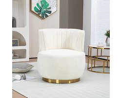 PugsdrlyModerne 360 graden draaistoel, ronde draaistoel, zachte fluwelen afwerking, comfortabele rugleuning, stevig frame, salonstoel, kuipstoel, geschikt voor de woonkamer, slaapkamer, kantoor, wit