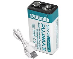 PUJIMAX 9V Li-ion Oplaadbare Batterij – 1200mAh – USB Type-C Oplaadkabel Inbegrepen – Hoogste Capaciteit in Klasse (1stuk)