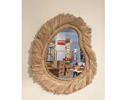 PULAU Wandspiegel - grote spiegel beige organisch organisch vorm 80 x 90 cm Coastal Bohemian Fringe
