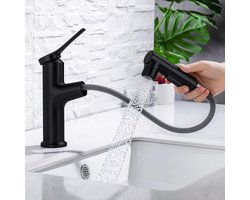 Pull-Out Sink Faucets - Hoge Druk Jet Types - Enkele Hendel Mengkraan voor Badkamer en Wastafel (Zwart)