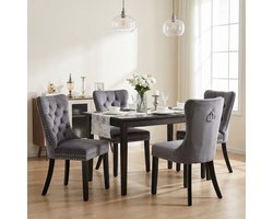 Puluomis Eetkamerstoel - Set Van 4 - Grijs - Fluweel - Velvet - Massief houten poten - Stoel