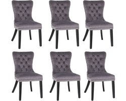 Puluomis Eetkamerstoel - Set Van 6 - Grijs - Fluweel - Velvet - Massief houten poten - Stoel