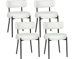 Puluomis Eetkamerstoelen - Set van 4 - Teddy Fleece - Lamsvacht - Metalen poten - Stoelen - Wit - Gevoerde zitkussens - Gebogen rugleuning