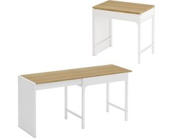 Puluomis - Eettafel - Uitschuifbaar tafelblad - 80-160 cm lang - Opberglades - Metalen poten - Houtkleurig tafelblad