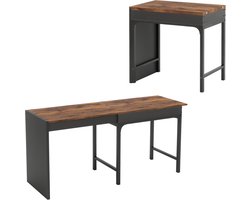 Puluomis - Eettafel - Uitschuifbaar tafelblad - 80-160 cm lang - Opberglades - Metalen poten - Houtkleurig tafelblad - Zwart