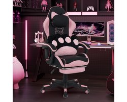 Puluomis - Gaming stoel - Bureaustoel - Katten lendenkussen - PU leer - Hoogte verstelbaar - 90°-135° kantelbaar - Zwart Roze