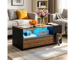 Puluomis – Salontafel – Bijzettafel – Kattenmand combinatie – RGB-lichtstrip – Grote lade