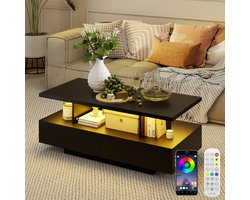 Puluomis Salontafel - Stijlvolle bijzettafel met 2 lades - LED Verlichting - 105x50x41.5 cm - Koffietafel voor woonkamer - Zwart