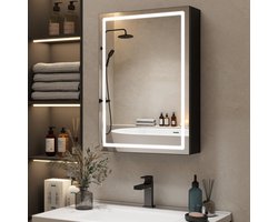 Puluomis Spiegelkast met LED Verlichting - Aluminium badkamer spiegelkast - 50x70 cm - Ontwasemen - Badkamerkast - Zwart