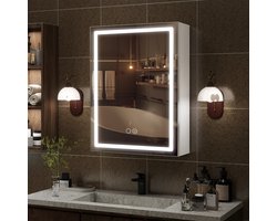 Puluomis Spiegelkast met Verlichting - Aluminium - 50*70cm - Anti Condens - met Stopcontact - Badkamerkast