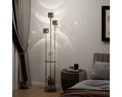 Puluomis - Vloerlamp - Lamp met 3 koppen - Planklamp - Metalen voet - E14 - Stervormige lampenkap - Zwart