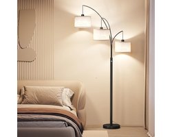 Puluomis - Vloerlamp - Staande lamp - Booglamp - Gebogen lamp - Leeslamp - Lampenkap met 3 koppen van linnen